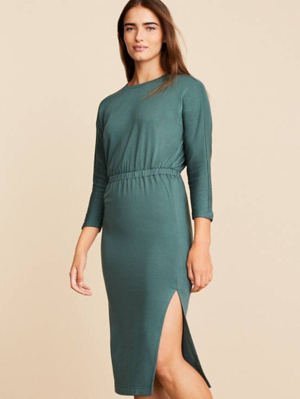 Lou & Grey Signaturesoft 3/4 Sleeve Column Dress Green Lagoon SZ Medium